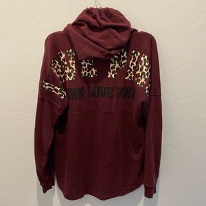 VS PINK VARSITY HOODIE LEOPARD PRINT
